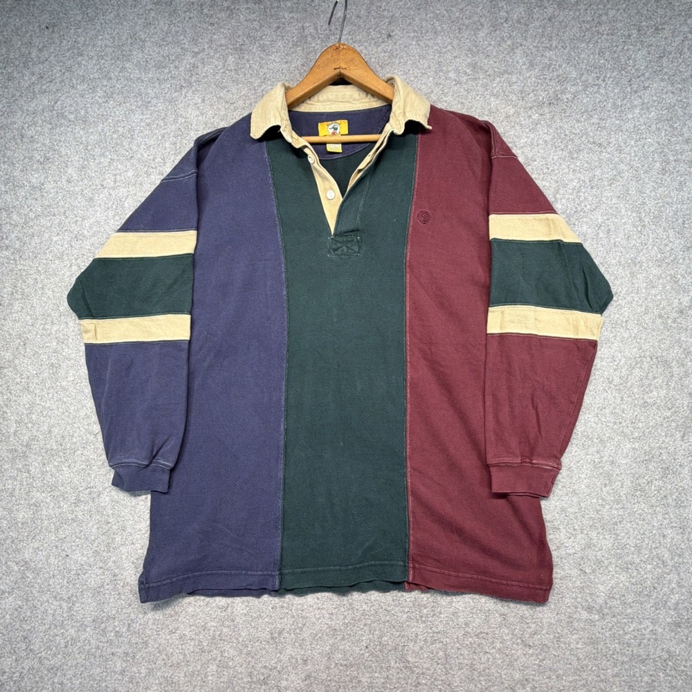 Vintage Duck Head Long Sleeve Polo Colorblock Rugby Classic Mens Large